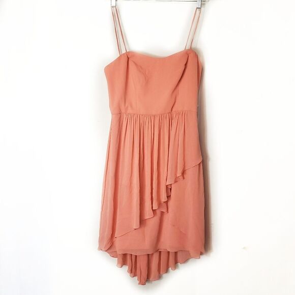 Watters fit & flare chiffon coral crossed hem Bridesmaids Mini knee length Dress - Picture 5 of 11